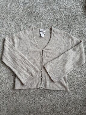 Laura Ashley Light Taupe V-Neck Button-Front 100% Cashmere Cardigan